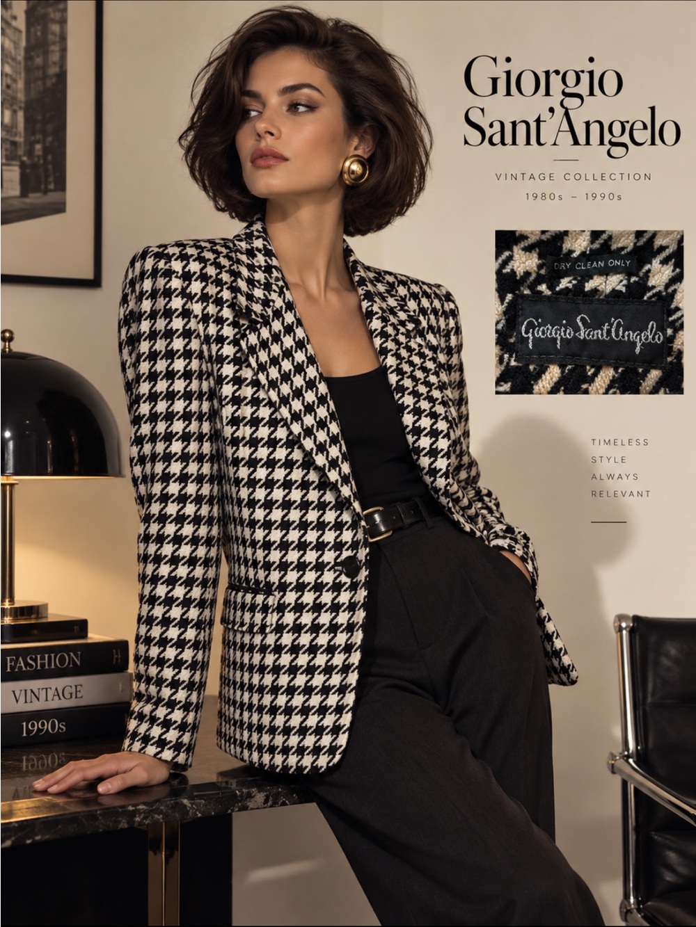 Vintage 90’s! GIORGIO SANT’ANGELO, the wool houndstooth blazer!